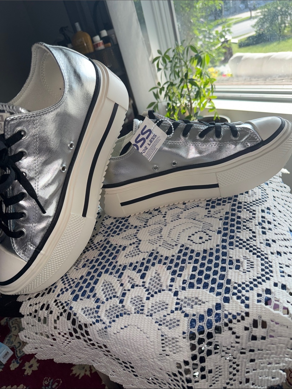 Converse Chuck Taylor All Star Lift Platform Sneakers Metallic Silver Low Top - Picture 6 of 12